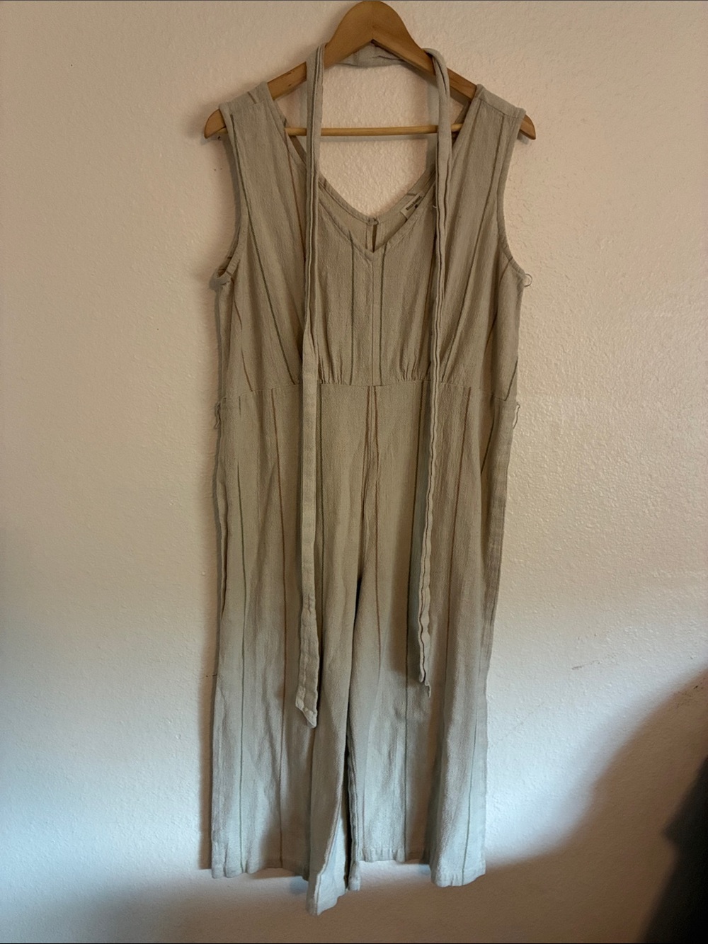 Cost Plus World Market Beige Sleeveless V-Neck Wide Leg Jumpsuit